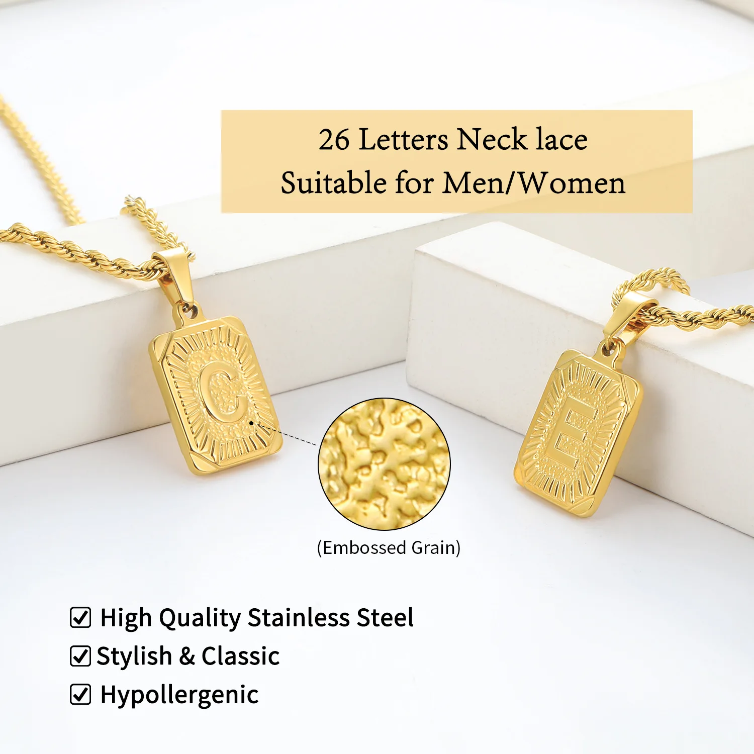  New Arrival Hiphop Alphabet A-Z Letter Necklace 18K Gold Plated Stainless Steel Rope Chain Initial