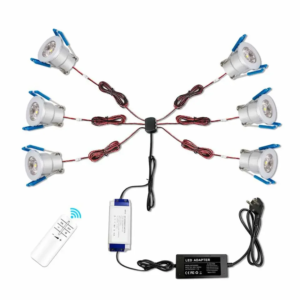6pcs 8pcs 10pcs 12pcs Mini Downlight Set 3W Porch Light Dimmable Power Supply 12V 24V Remote Control LED Recessed Spot Light