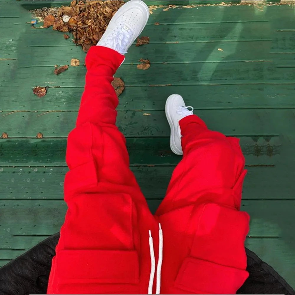 QC Custom Made Men Track Pants pocket Man Stacked Jogger Cargo