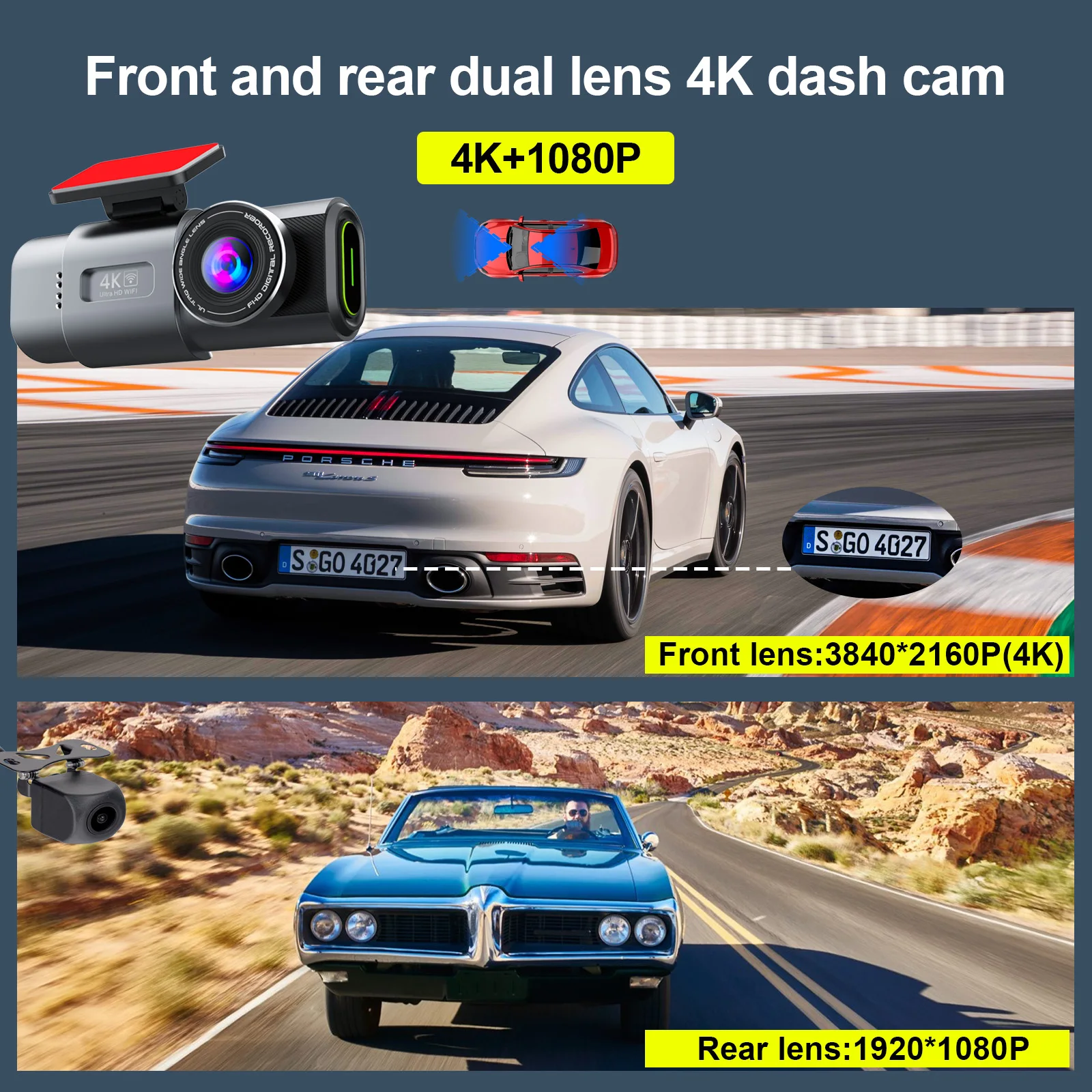 Автомобильный мини-видеорегистратор doble camara 4k wifi gps с двумя линзами передний и задний видеорегистратор автомобильный черный ящик камера