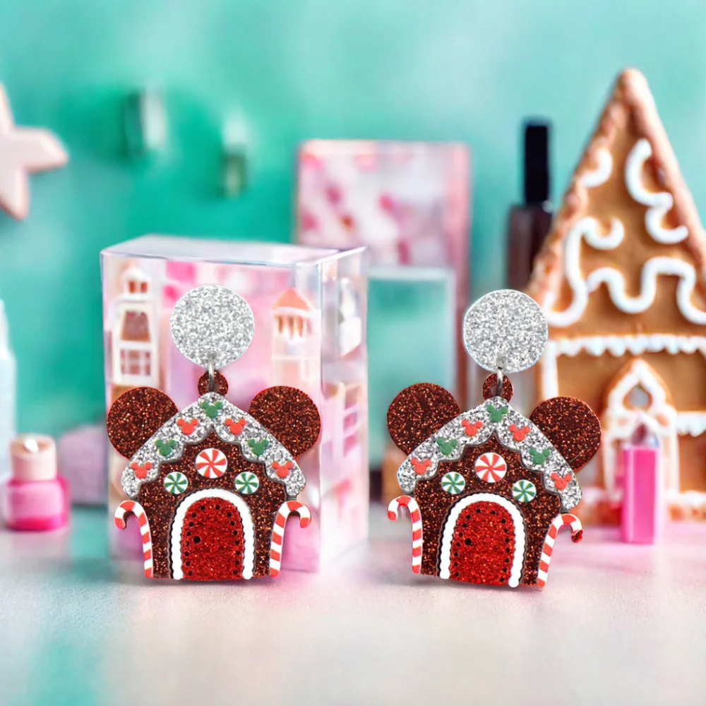ERS732ER1549 Acrylic Earrings Cute Gingerbread House Christmas Theme Drop Mouse Design Fine Trendy New Product Women