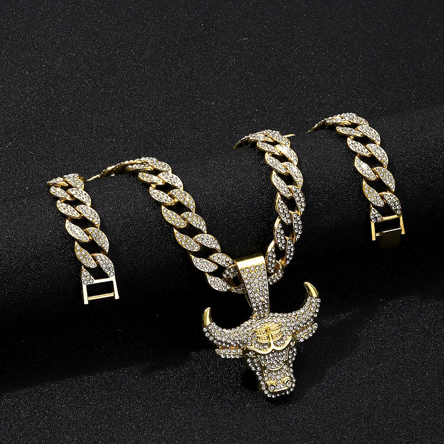 NL2128 Customizable Silver & Gold Plated Bull Head Pendant Necklace Niche Personality Hip Hop Rap Style for Men and Children