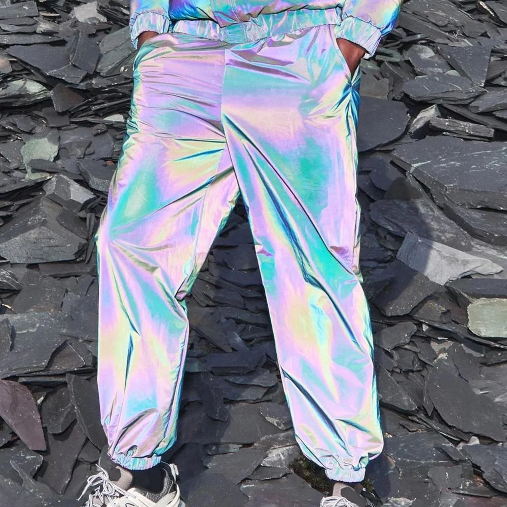 Hot sales colorful mens streetwear reflective hip hop pants with Drawstring