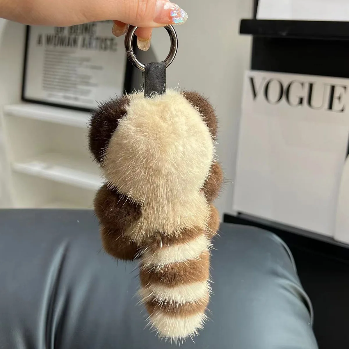 Cute Soft Mink Fur Little Raccoon Pendant Doll Bag Accessory Plush Keychain