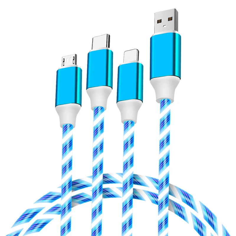 multifunctional three-in-one first-class optical data cable USB fast charging one with three illuminated charging cable