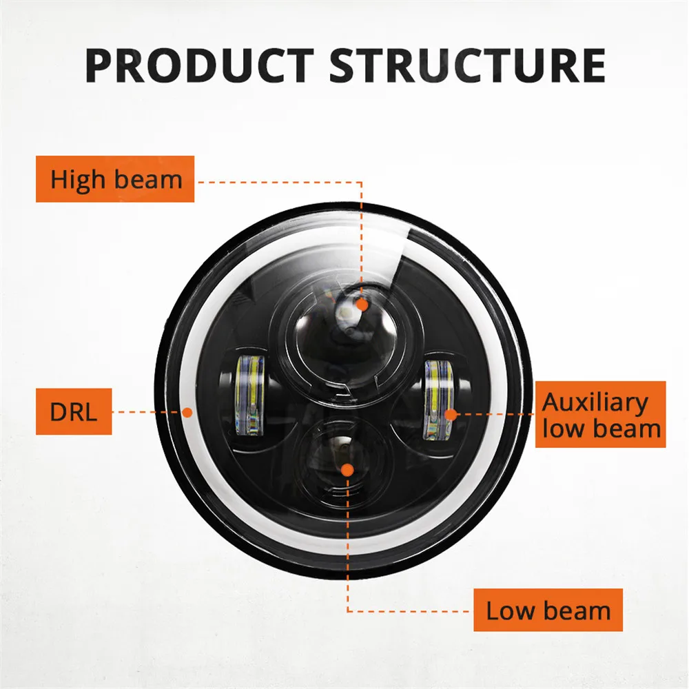 7inch Motorcycle Round LED Headlight led running work light for Offroad Lada 4x4 Niva UAZ jeeps H4 Hi Low Beam 30W DC 12V 24V