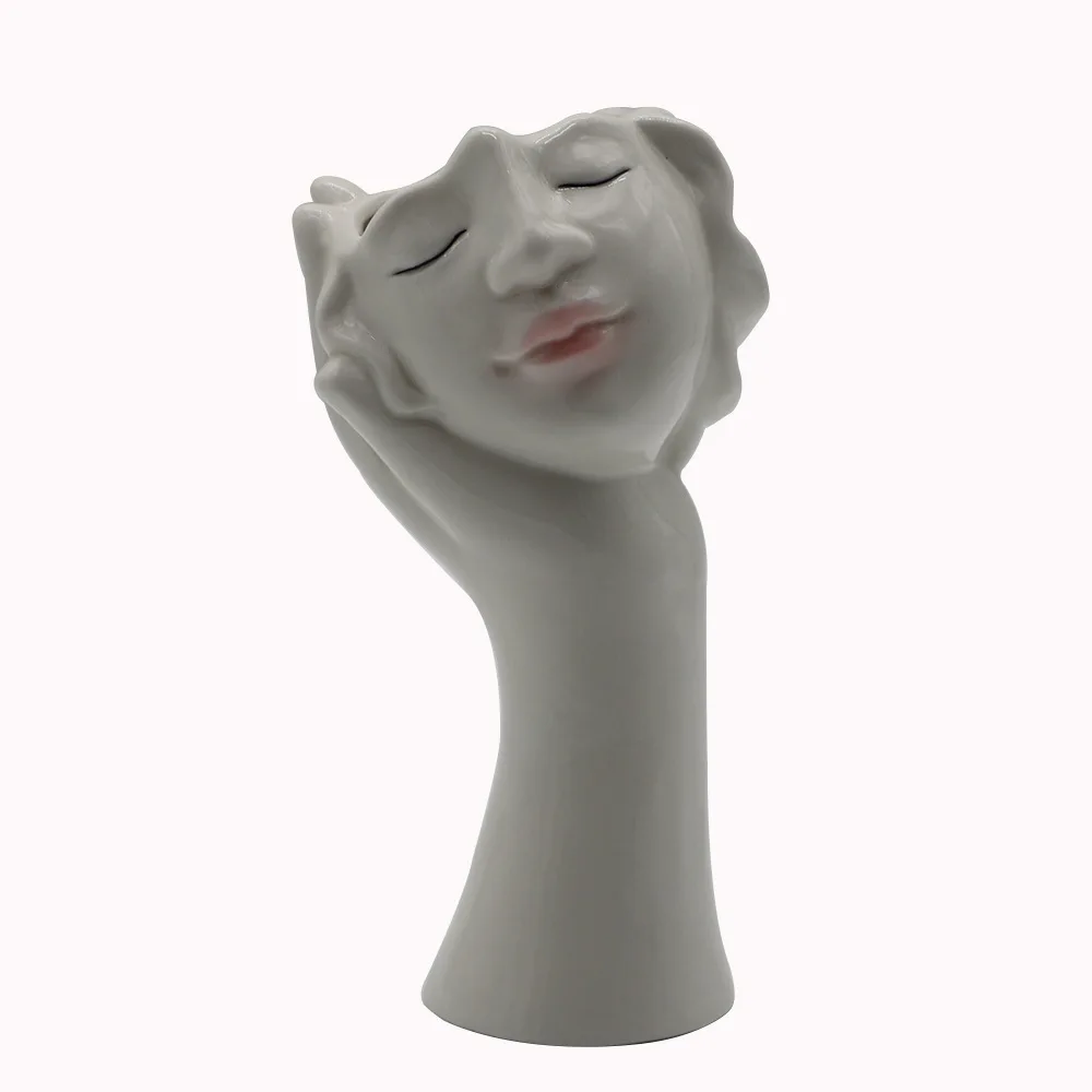 Customization Female Human Face Art Ceramic Vase Small Cute Vases