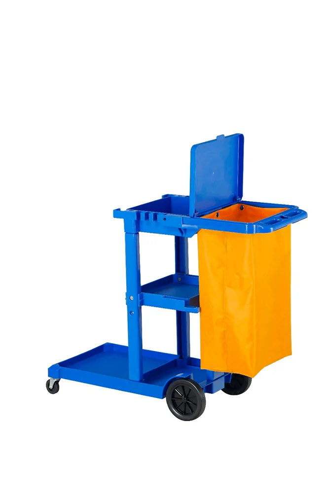 Hotel Hospital Floor Cleaning Trolley Commercial PP Plastic Hand Carts Trolleys