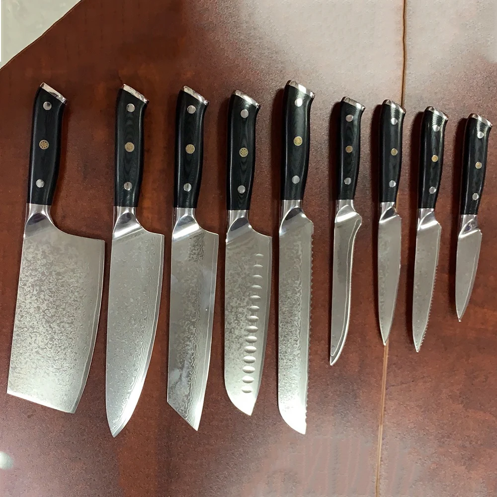 DM8G10RT1 G10 Triple Rivet Handle VG10 Damascus Steel Kitchen Knife Set Extremely Sharp Blades Effortless Cutting Cutlery set