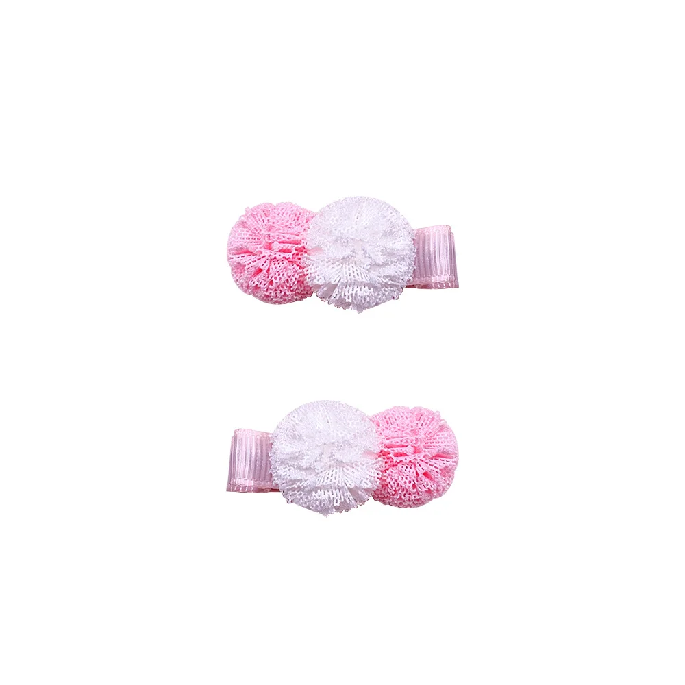 Pink hollowed-out hair bow clip plush heart fringe ball fully lined fabric clip hair accessories