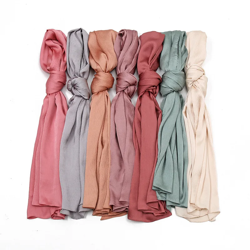 Women Plain Silk Satin Hijab Scarf Muslim Fashion Solid Color Long Shawls Woman Hijab Shawl High Quality Satin Scarf Bandana