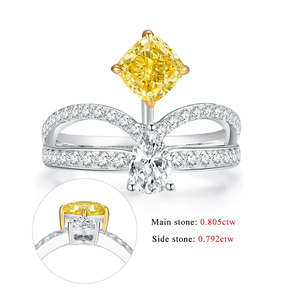 Abiding High Quality 18K Gold Princess Crown-Shape Ring Yellow White Lab Diamond Cocktail Ring for Wedding Bridal Dinner Party