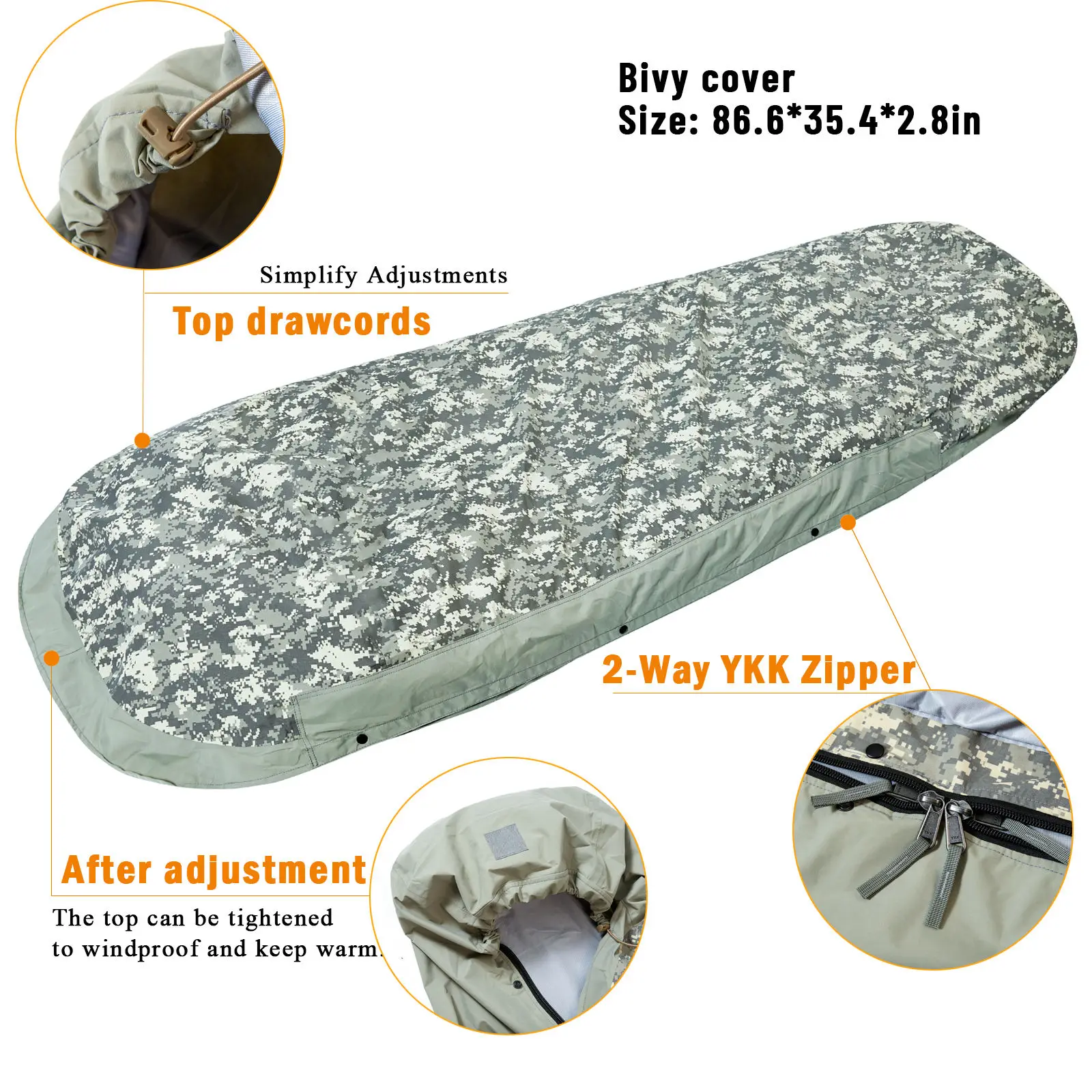 AKmax Modular Sleeping Bag Ultra Lightweight, Custom Portable Outdoor Sleeping Bag Single Bivy Cover With Pack UCP Camouflage