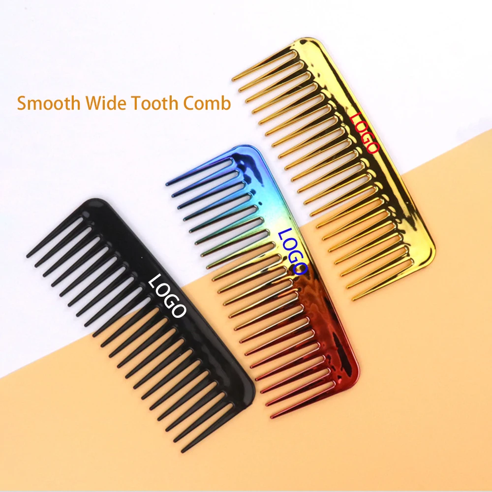 Hair Styling Wide Tooth Comb Electroplating Gold Plastic Anti-static Men Hairstyle Detangling Comb Oil Head Comb For Barber Shop