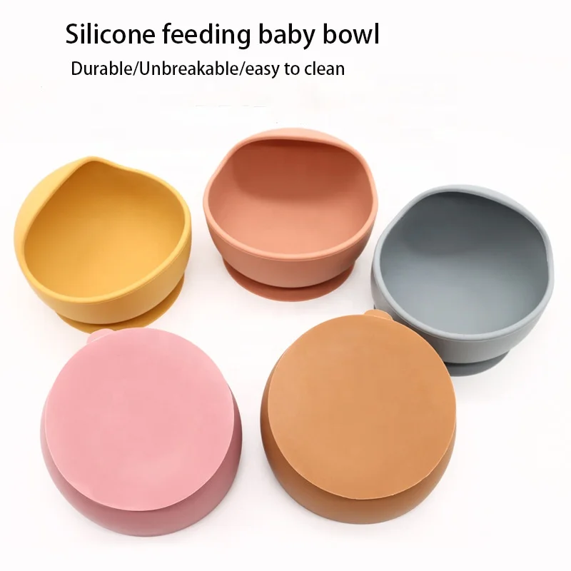 Soft Silicone Toddler Snack Dinnerware Baby Silicone bowl Suction Feeding Food Baby Silicone Bib Bowl with Spoon Set