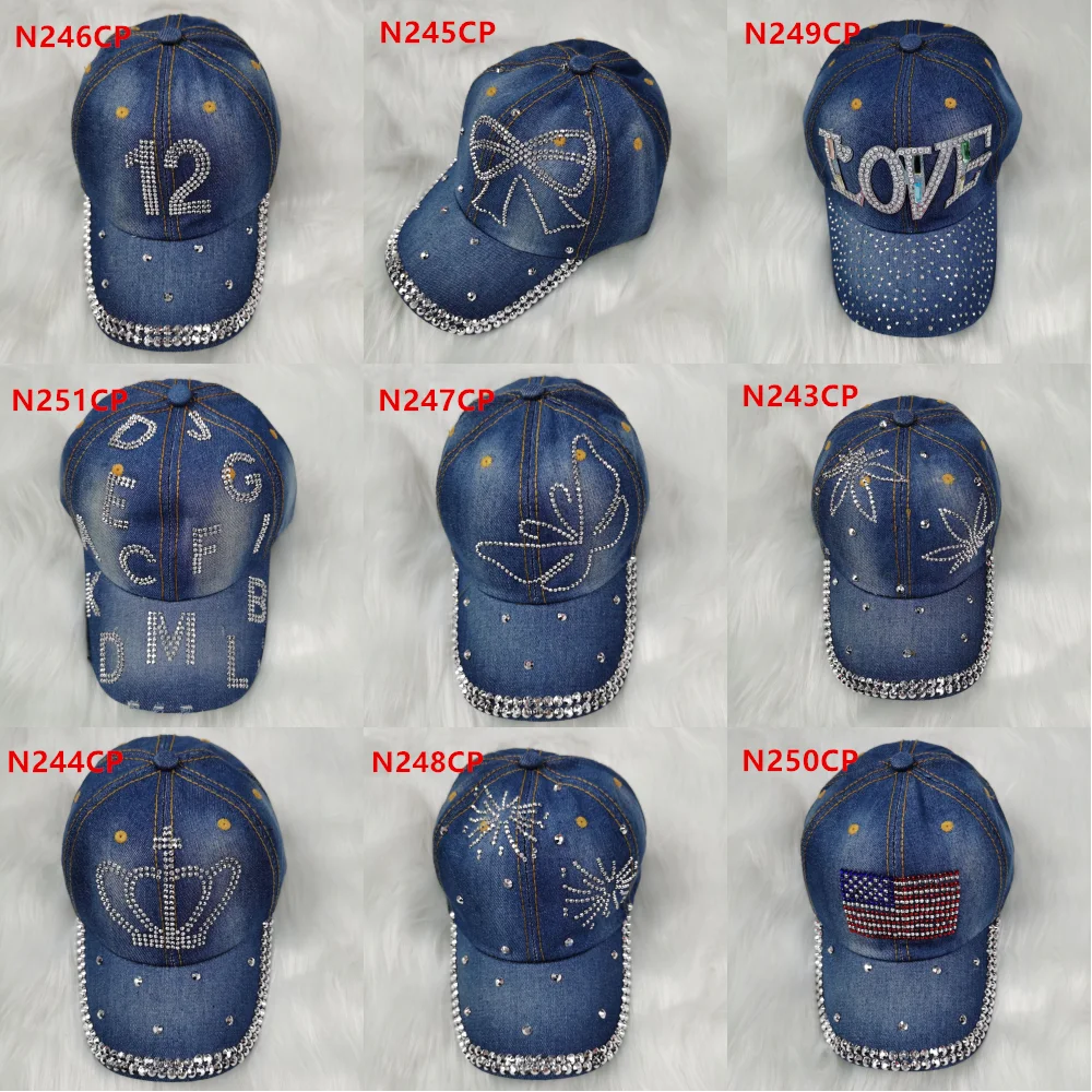 Роскошная Ковбойская шапка N244CP со стразами блестящая корона регулируемая Потертая джинсовая кепка бейсбольная для баскетбола
