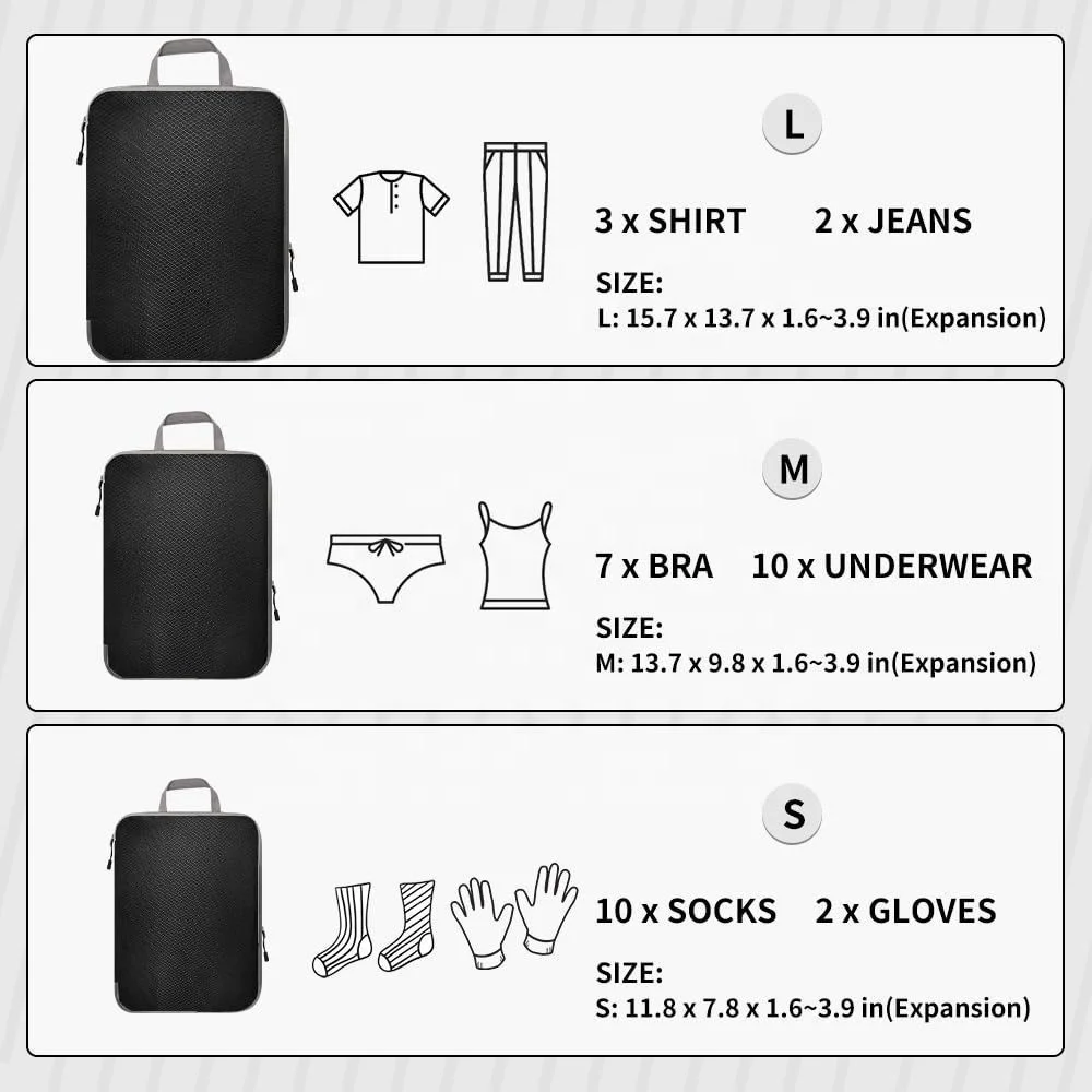 7Set Packing Cubes for Travel Luggage Organizer Kits Compression Packing Cubes Luggage Cubes
