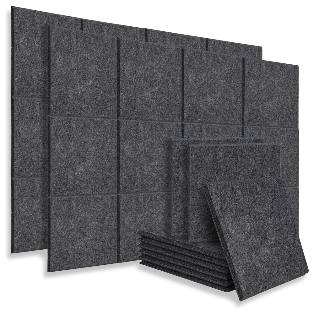 Dark Grey Felt Beveled Edge Square Acoustic Panels Polyester Sound Absorbing Panel Self Adhesive PET Acoustic Panel for Walls