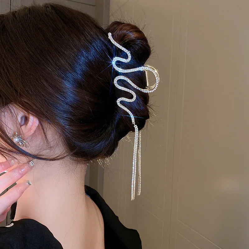 fashion quality snake shape claw crystal wedding hair clip