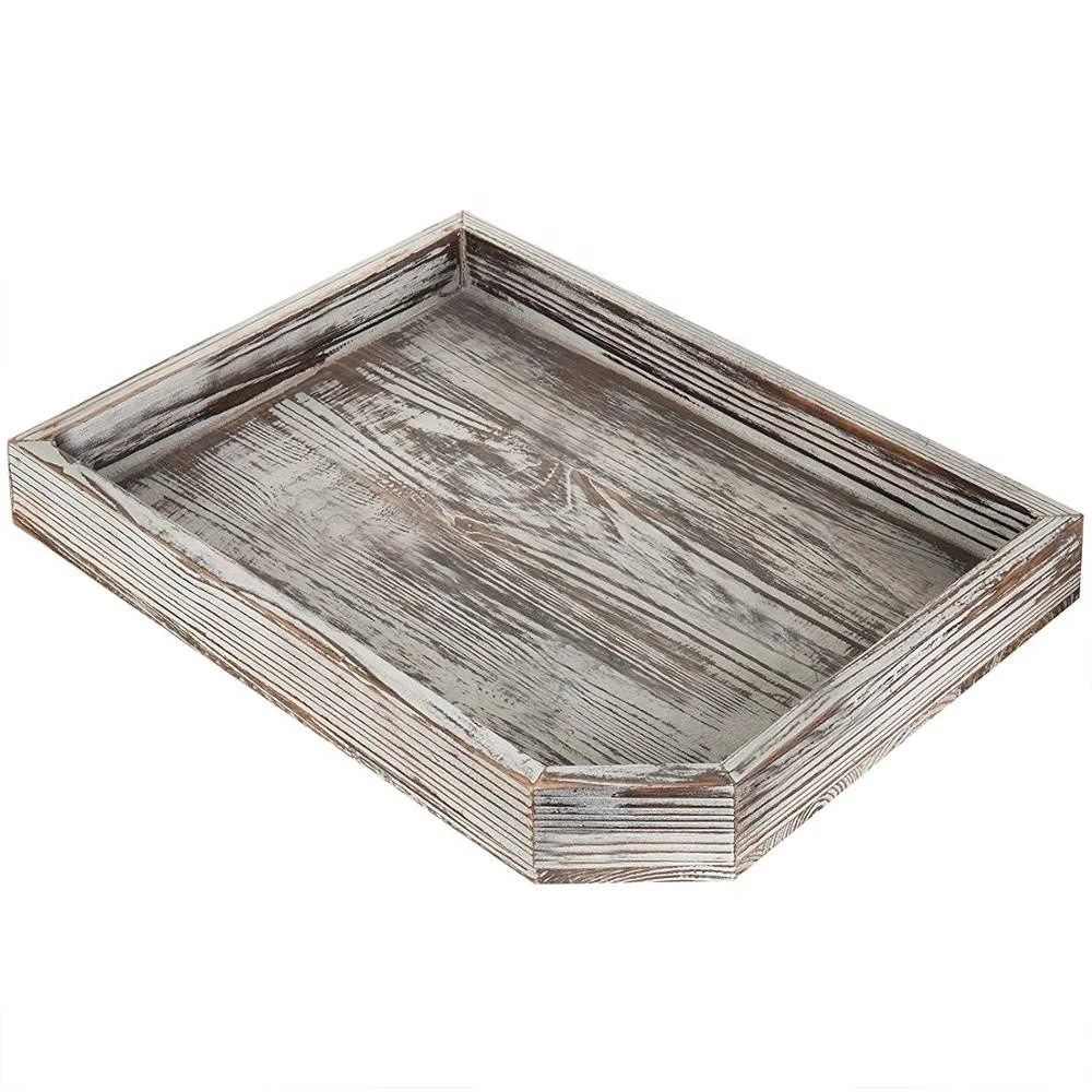 Vintage Distressed Brown Decor Breakfast Coffee Wooden Tray for Food Decor