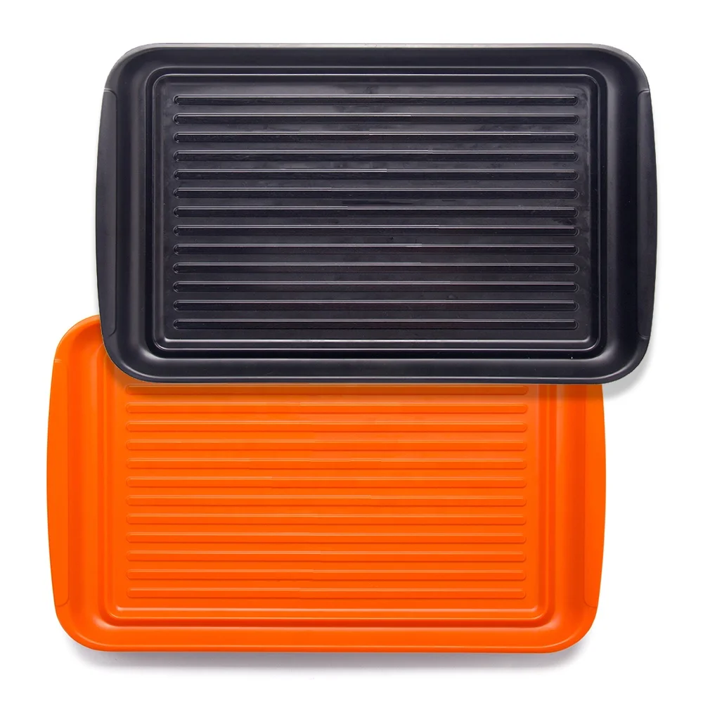 Set Of 2 Pcs Dishwasher And Food Safe Melamine Serving Tray With Handled For BBQ Grilling Food Prep