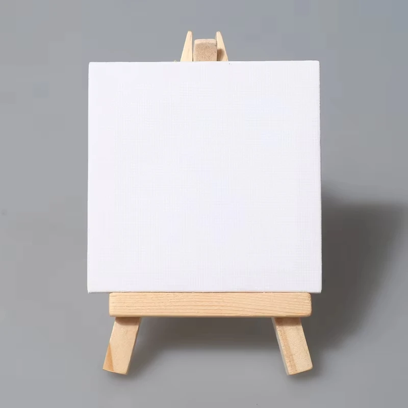 Keep Smiling 10x10cm Cotton Mini Stretched Canvas Board with Wooden Paint Easel Display Stand For Kids Painting