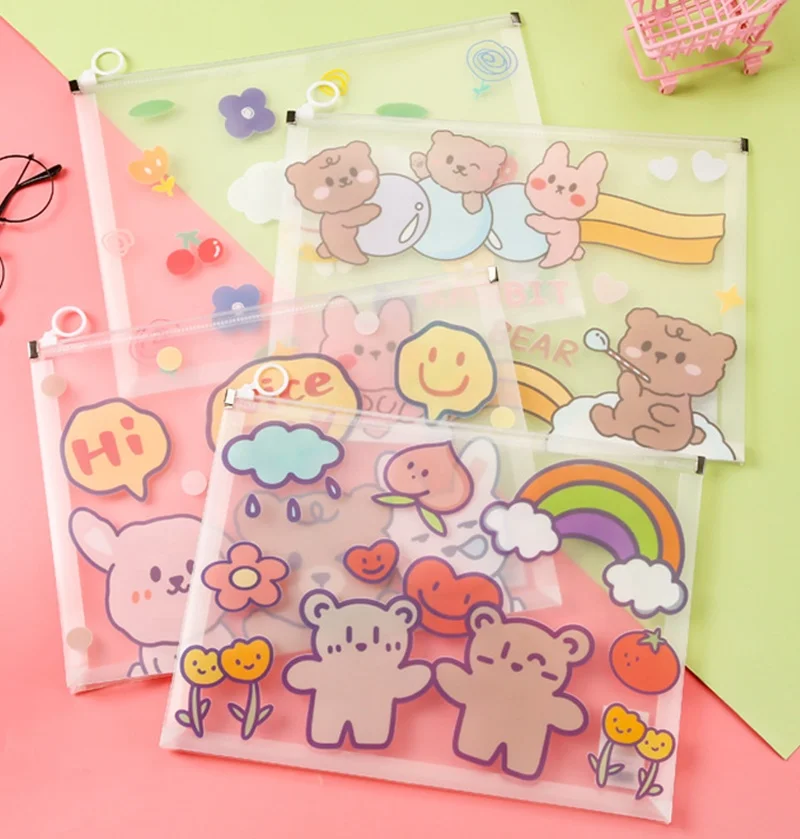 OMOI Custom Logo Factory PVC A4 A5 A6  Waterproof Clear Transparent Stationery Document Bag File Folder Organizer Storage