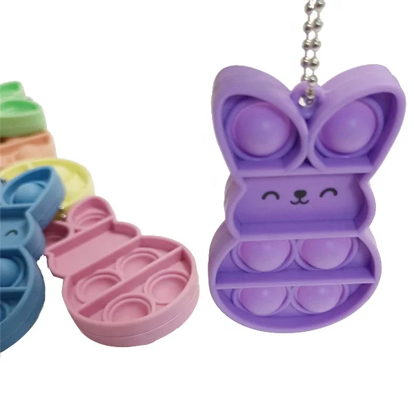 New Cute Silicone Rabbit Stress Relief Keychain Easter Bunny Push Bubble Pop Keychain Toys for Easter days