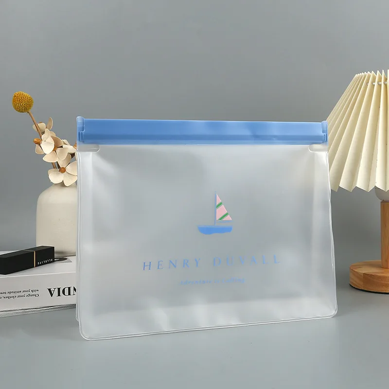 2024 Promotion clear frosted reusable cosmetic bags frosted EVA makeup pouch with black ring zipper