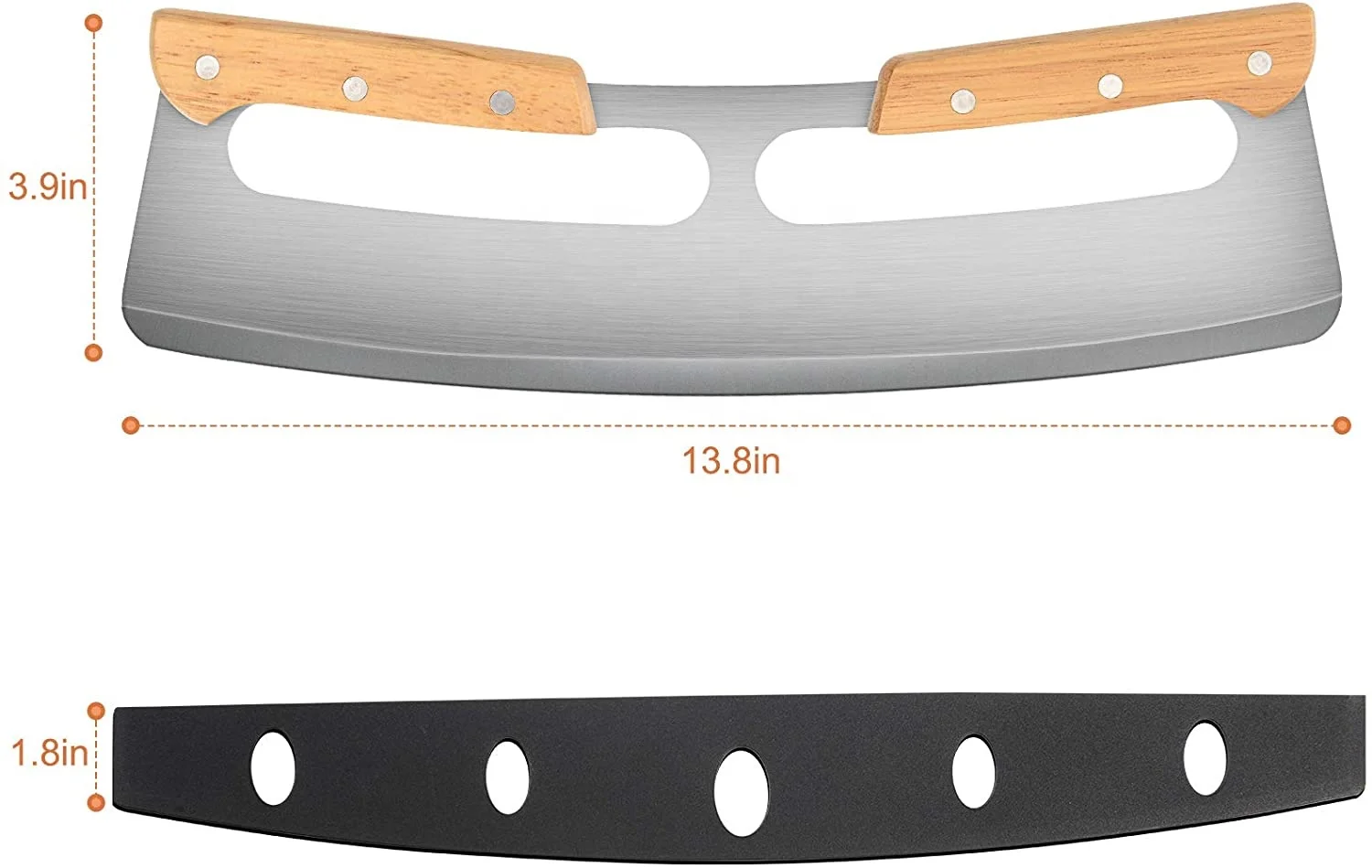 Custom Sharp Blade Stainless Steel Big Pizza Knife Cutter 14 inch Pizza Cutter Rocker cortador de pizza with Wooden Handles