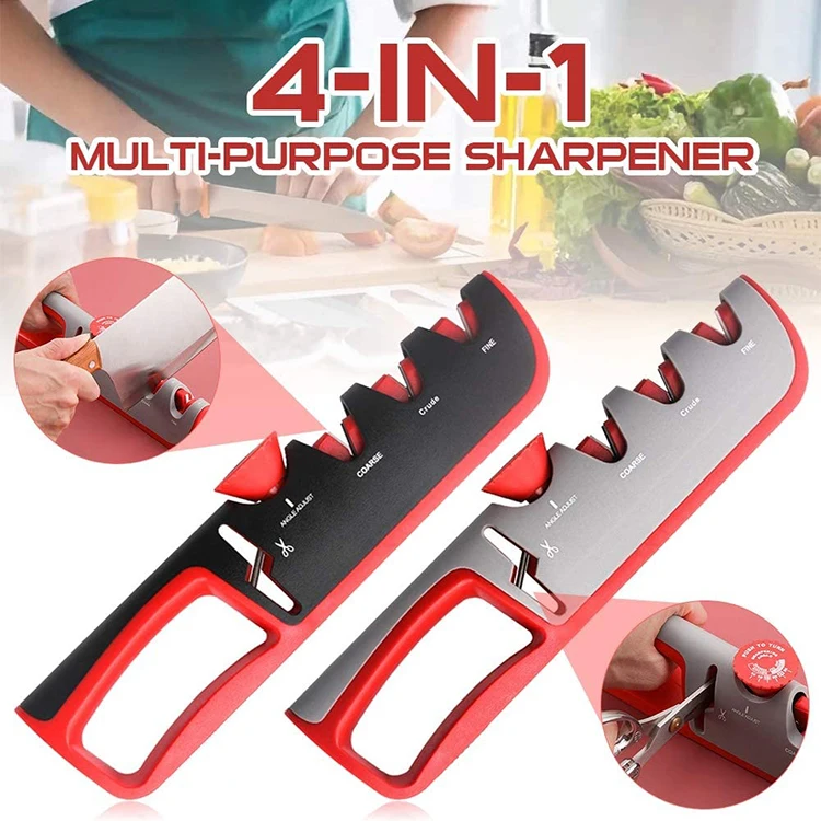 4 in 1 kitchen sharpening knife stainless steel adjustable manual knife sharpener