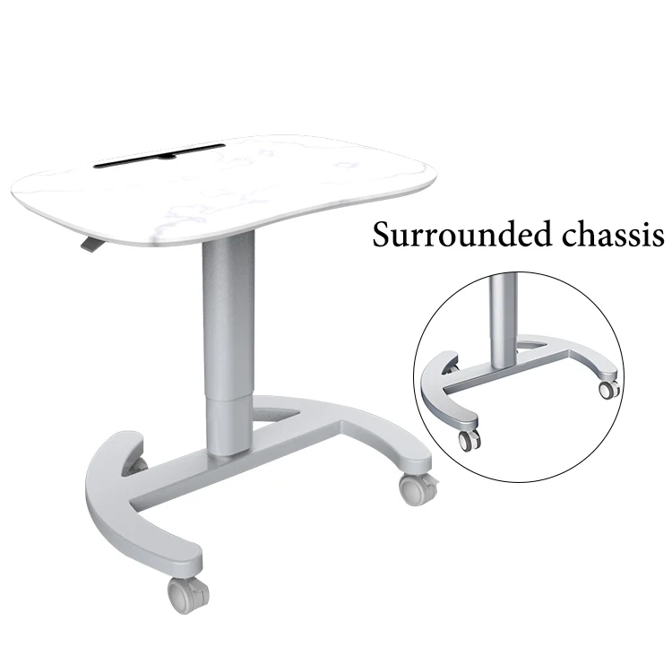 Ergonomic pneumatic table with wheels,Single leg easy move sit to stand laptop table