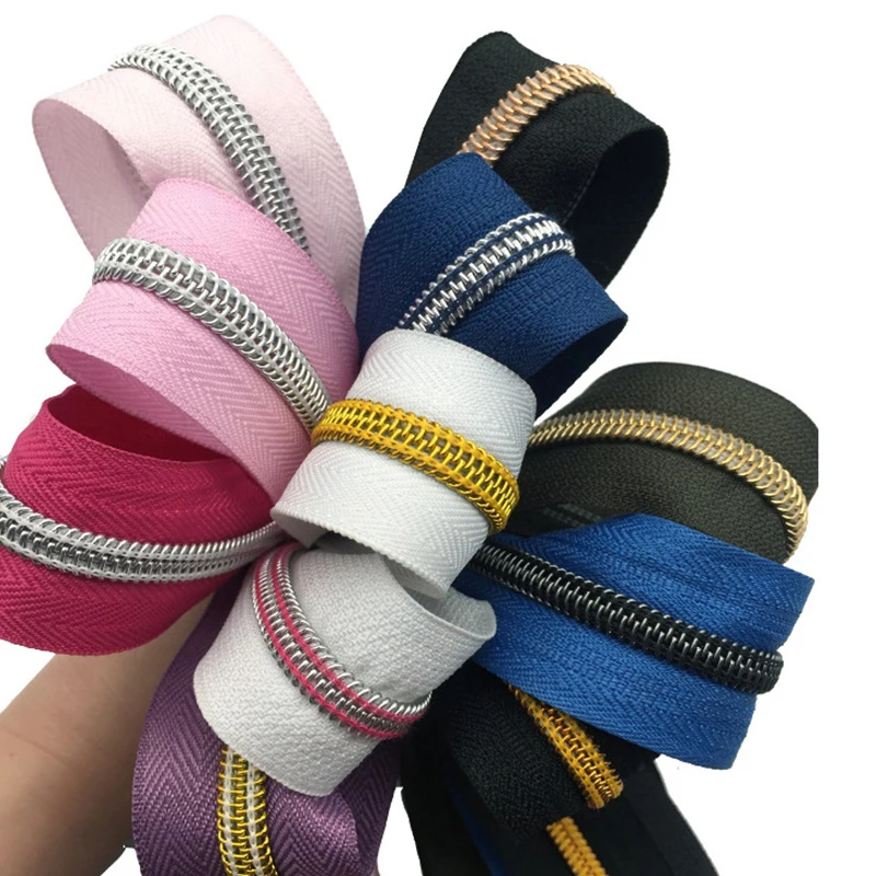 Factory Supply Colorful Electroplating Golden Silver Teeth 5 Zipper Tape Nylon
