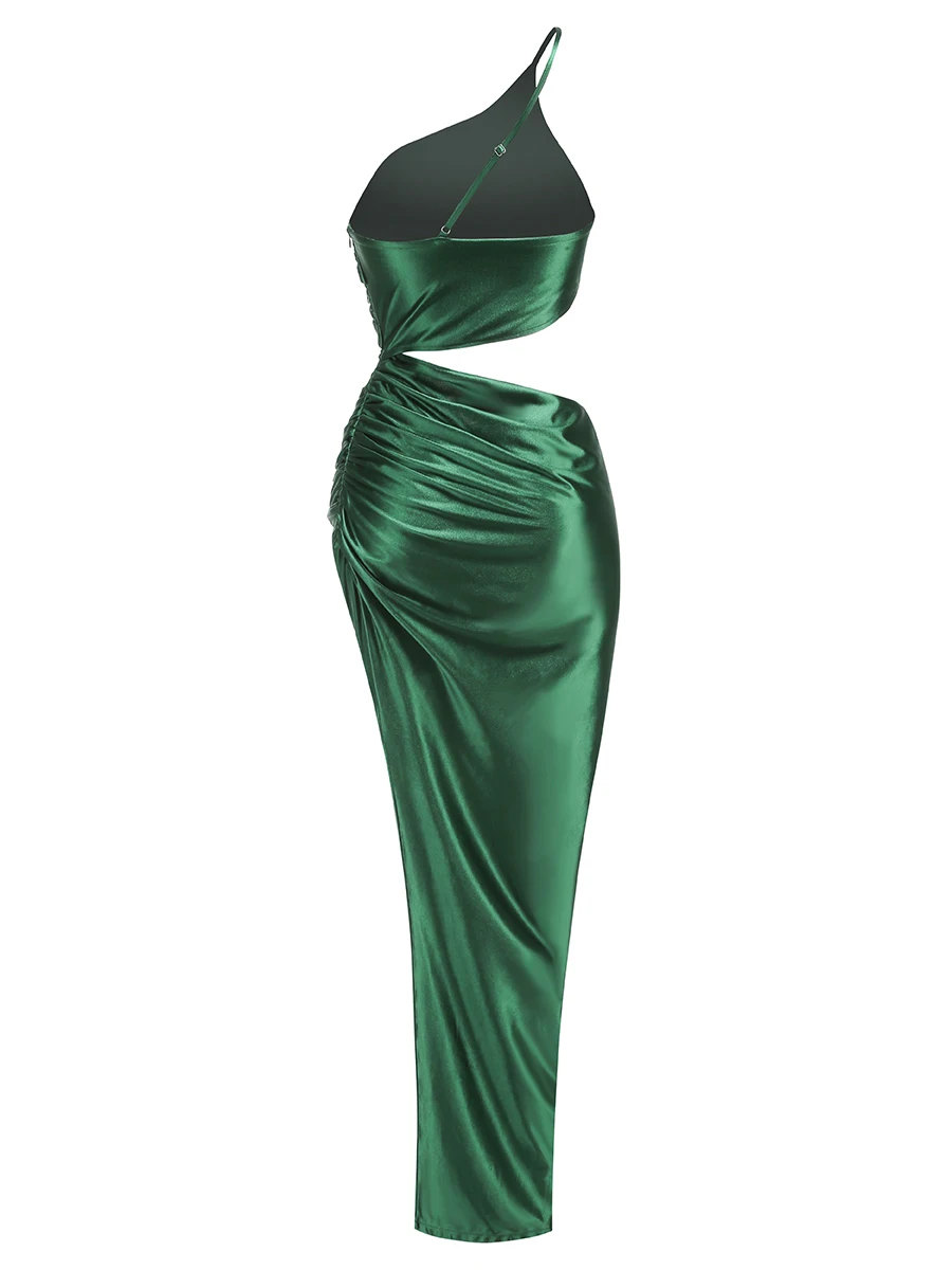 SB3174 Wholesale Sexy Women Long Maxi Split Dress Green Single Shoulder Halter Sexy Backless Silk Satin Evening Party Dress
