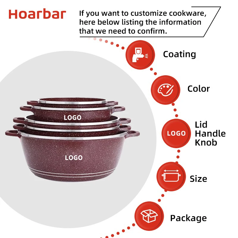 Dessini 10-piece aluminum pot soup pot medical stone non stick cookware set with granite coating