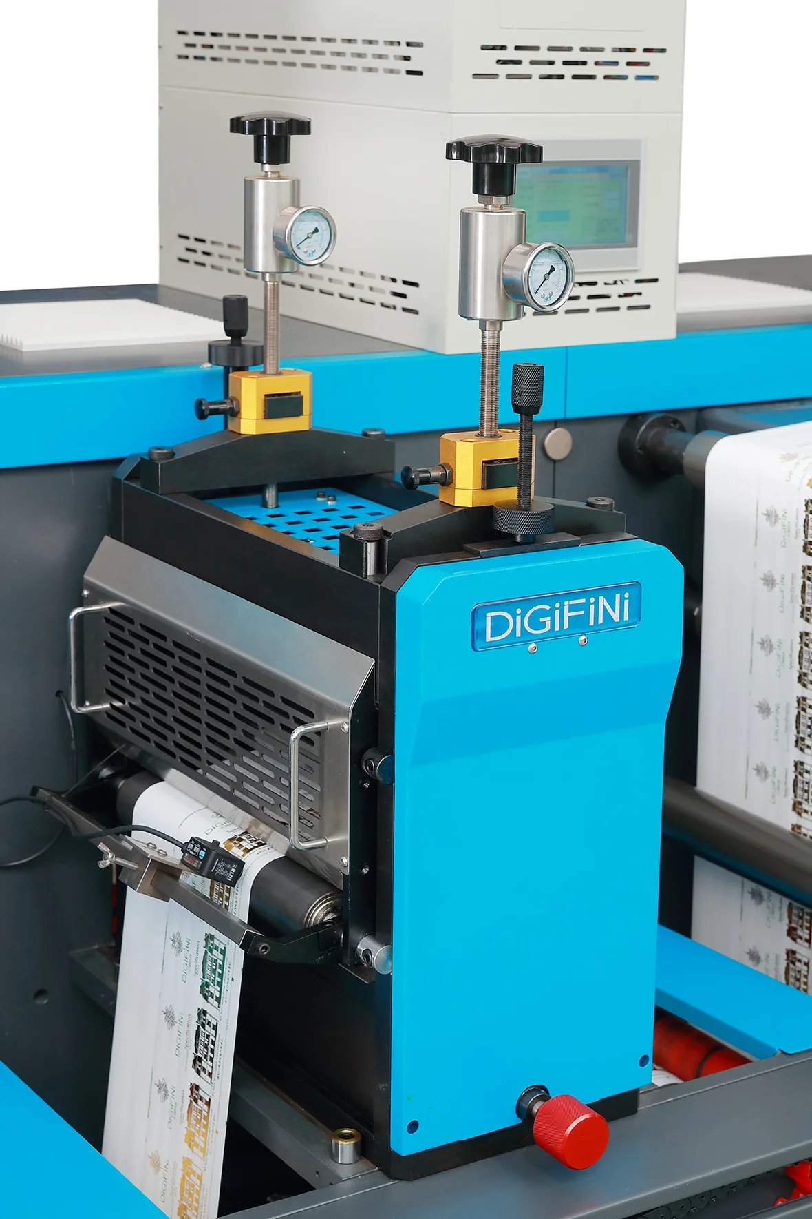 HONTEC MPX-350 Flat-bed die cutting machine with No.5 rotary knives and counter-knives for disengageable shear slitting system