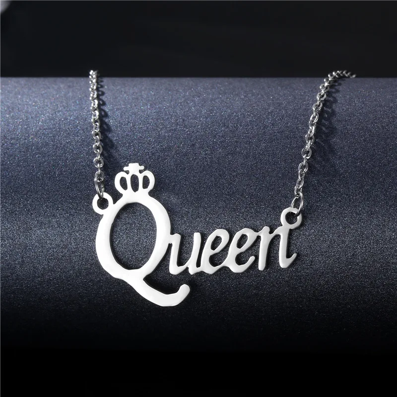 Hot sale Stainless Steel Cute King Queen Pendant Angel Princess Sweetheart World Lovers Family Collar Necklace Fashion Jewelry