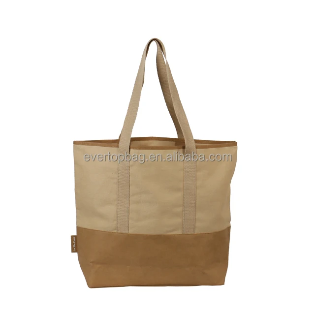 ECO Friendly Reusable Tote Shopping Zipper Washable Dupont Tyvek Kraft Paper Bags with Cotton Handles