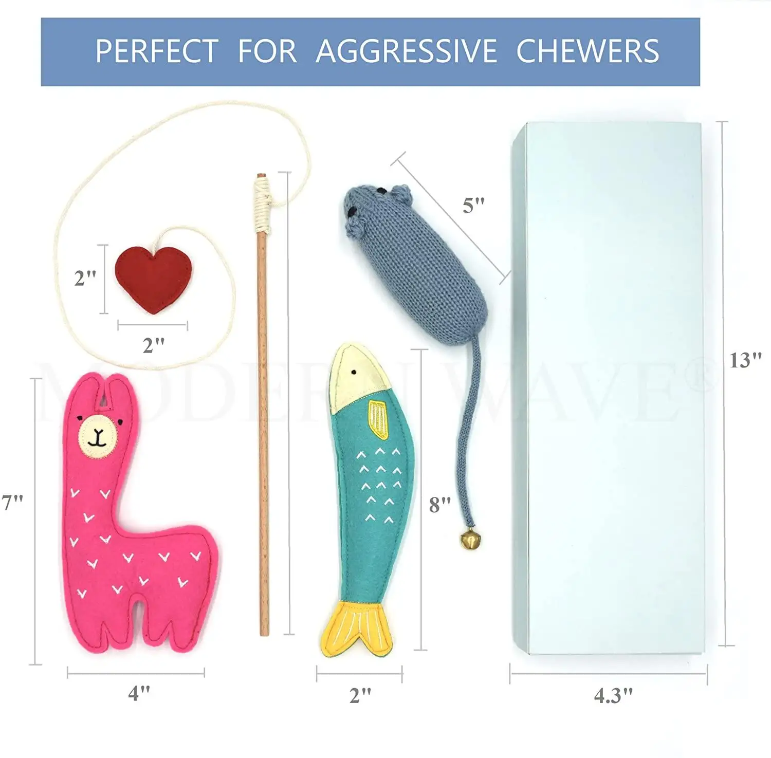 4 pcs Exclusive Handmade Catnip Chew Cat Toys Collection (Felted Fish,  Mouse with Bell, Cat Heart Teaser)