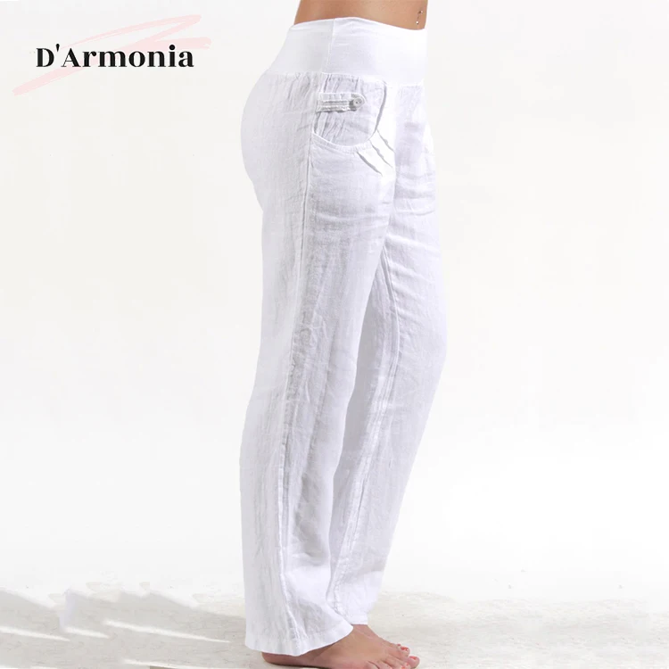 Fashion Casual Long White Pants Plain Comfortable Trousers For Women