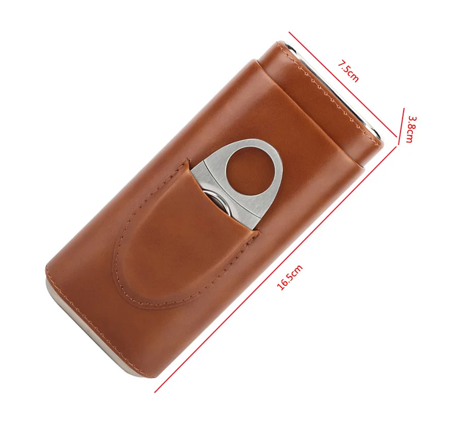 Customized Logo Cigar Boxes Portable Pocket Cigar Travel Humidor Cabinet Luxury 3 Finger Leather Cigar Case with Cutter