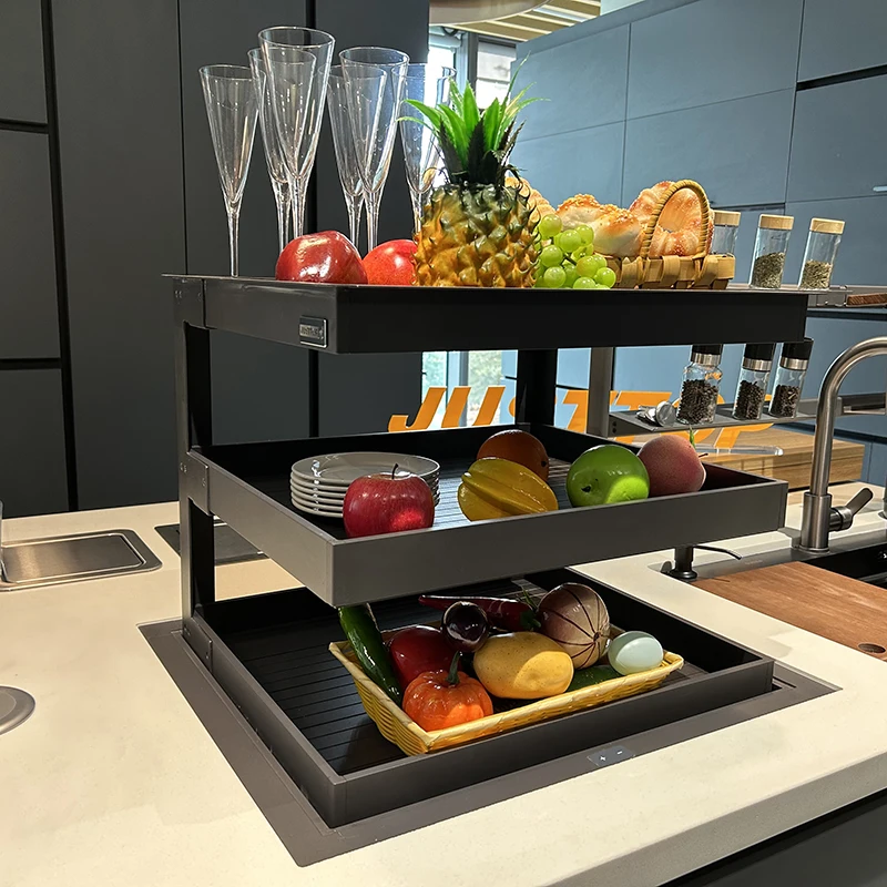 New kitchen Automatic cabinet voice control lifting wall cabinet electric lift pull basket