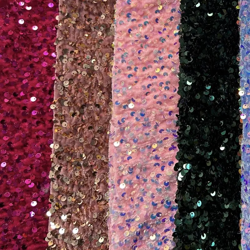 Various style winter velvet embroidery black red pink sequin fabric