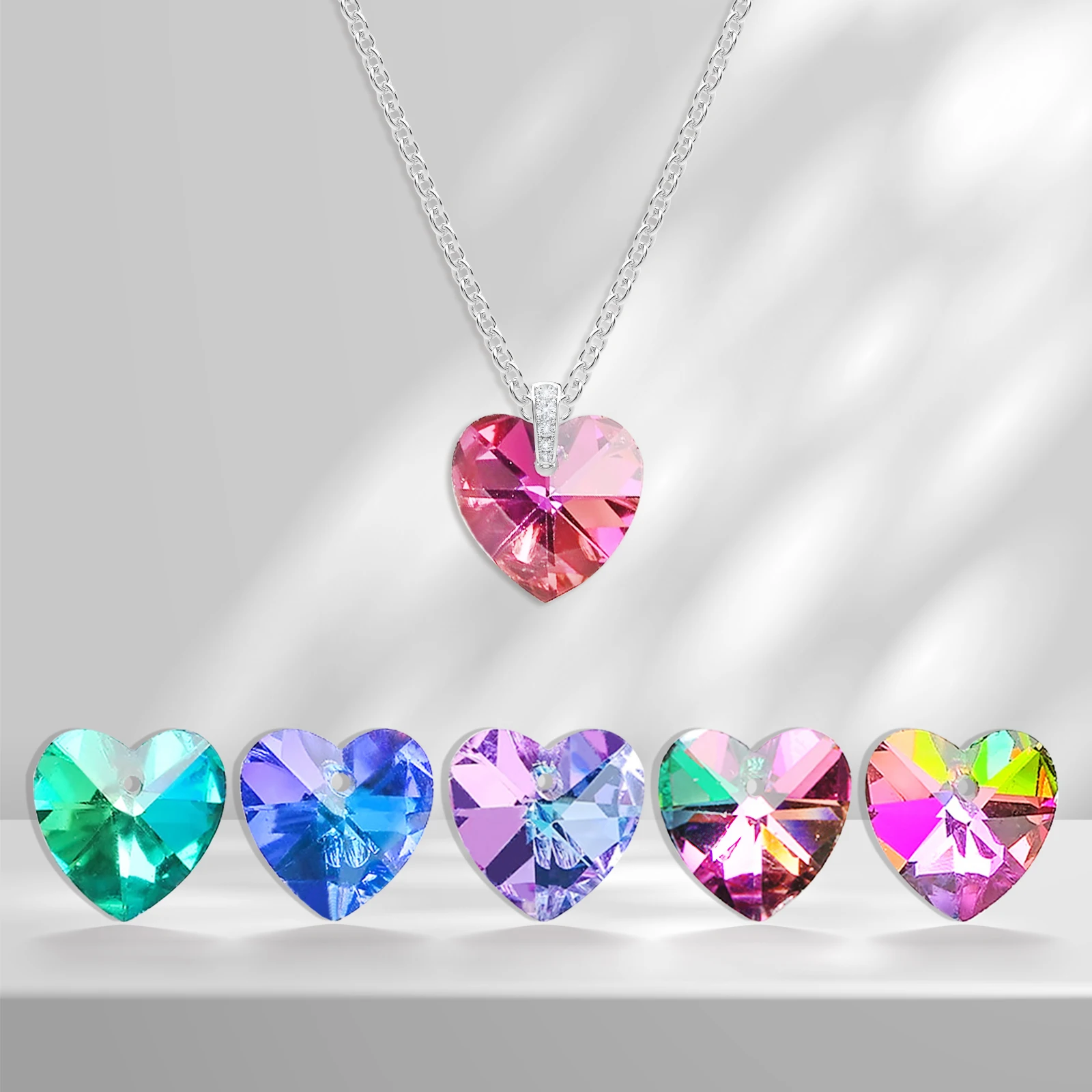 14MM Crystal Gem Heart Beads Multi Colors Peach Pendant Glass Beads For Necklaces Charms DIY Christmas Gifts Jewelry Making