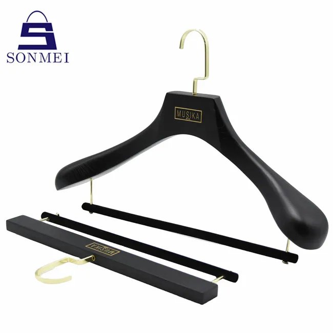 Antique brown velvet non slip black wood suit hanger wide luxury