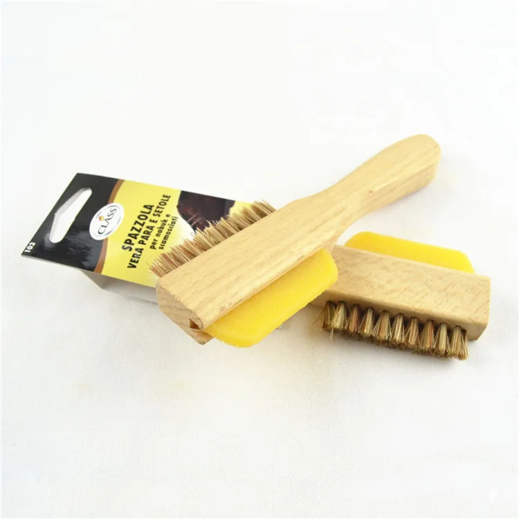 Double Side Suede Rubber Shoe Cleaning Brush Wooden Horse Hair Shoe Shine Brush