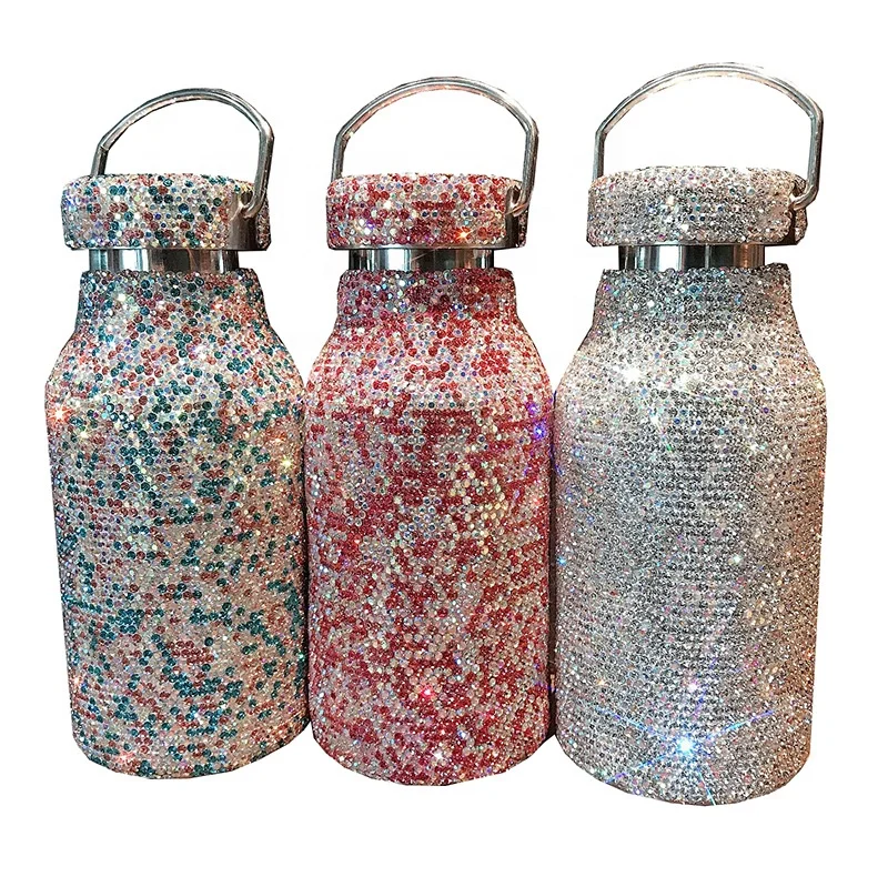 OEM Bling Stainless Steel Water Bottles 350ml/500ml/600ml/750ml DIY Glass Insulated Crystal Cup Handmade Merry Christmas Gift