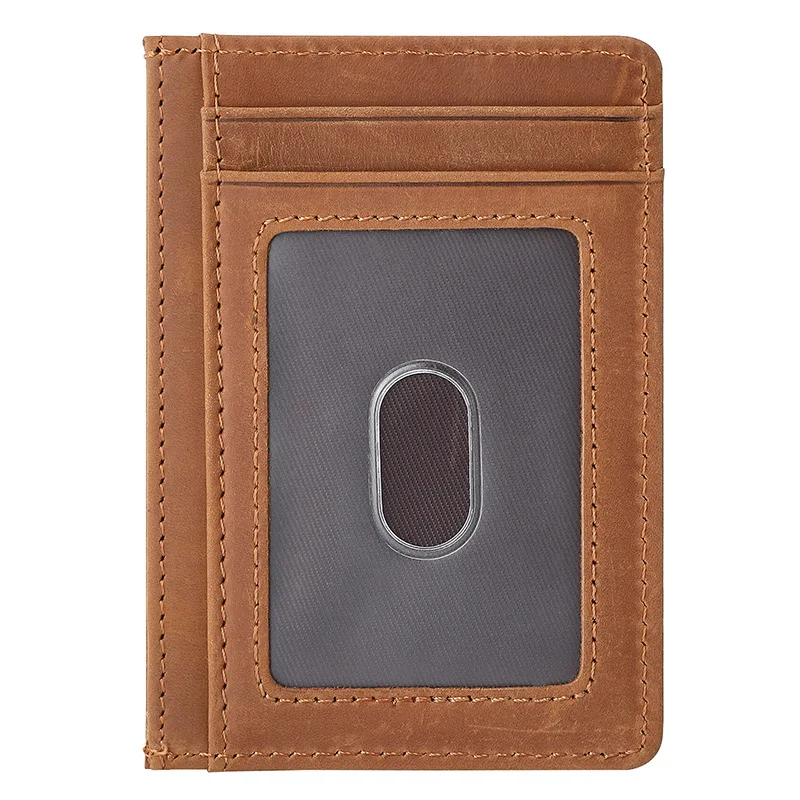 Crazy Horse Skin Genuine Leather Card Wallet Slim RFID Credit Card Holder With ID Window