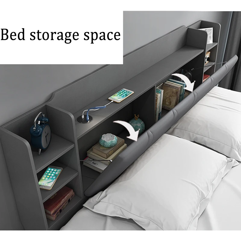 Современный дизайн, деревянная кровать большого размера, комплект мебели для спальни, деревянные кровати со светодиодной подсветкой, ящик для хранения, кровати