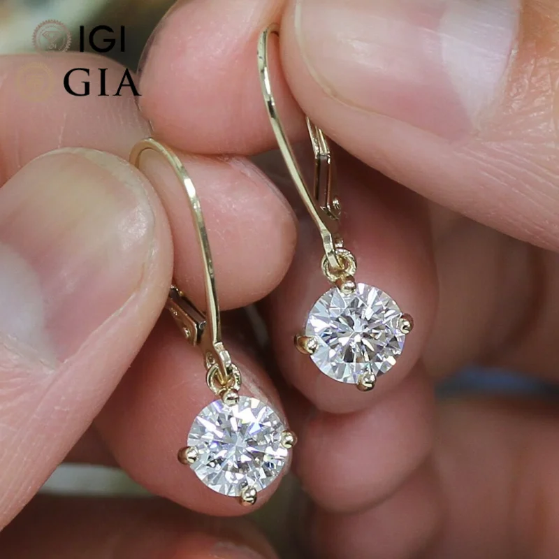Custom Igi Gia Certified HPHT CVD Vvs Lab Grown Made Created Diamond Drop Hoop Stud Earrings 14k 18k Solid Gold For Women
